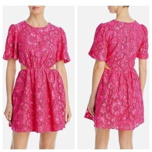 Wayf magenta pink lace cutout mini dress medium